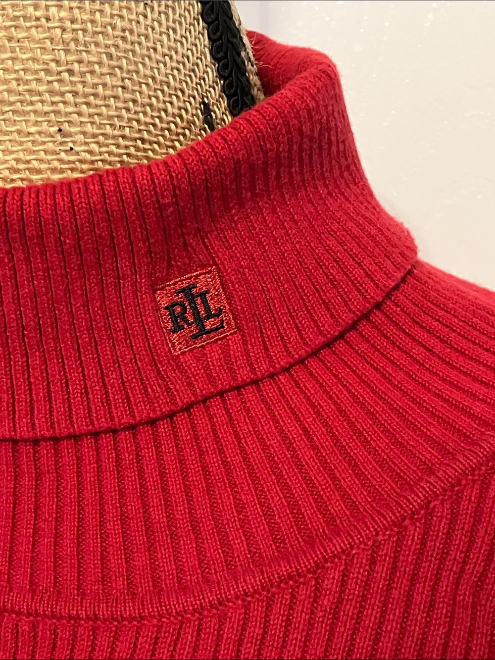 Lauren Ralph Lauren 100% cotton vertical ribbed vibrant red folded turtleneck 3X - Picture 4 of 10